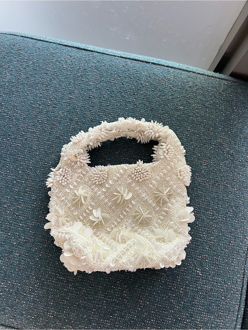 Elegant Ivory Beaded Floral Handbag